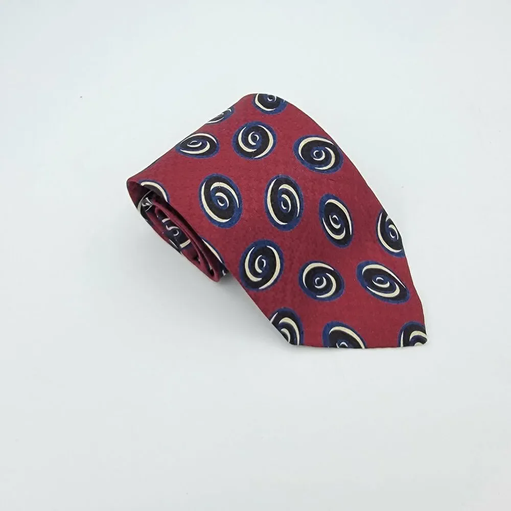 Italian Silk Roger Stevens Red blue Merlot paisley Men's necktie size 59 x 3.25